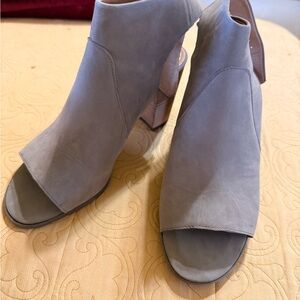 Vionic Taupe Open-Toe Block Heel Booties